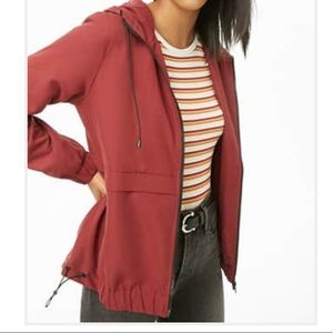 NWT Burgundy Hooded Zip-Front Rain Coat